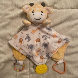 Modern Baby Giraffe Teether Rattle White Yellow Plush Security Blanket Lovey